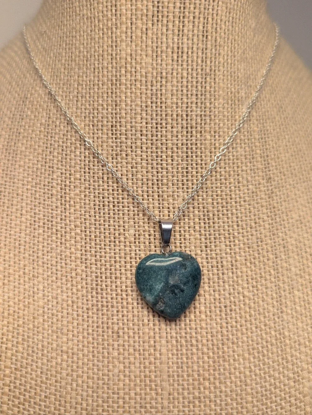 Blue‑Green Agate Heart Pendant • 18